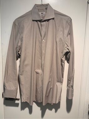Men's Dress Shirt - Tan & Blue Pinstripe